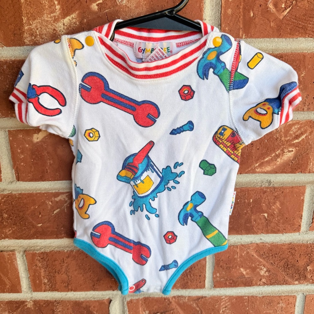 Vintage Gymboree White Multi Tool-Print Baby One-Piece